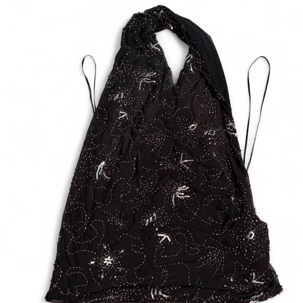 Zara black halter with silver floral embroidery #embroidered #floral